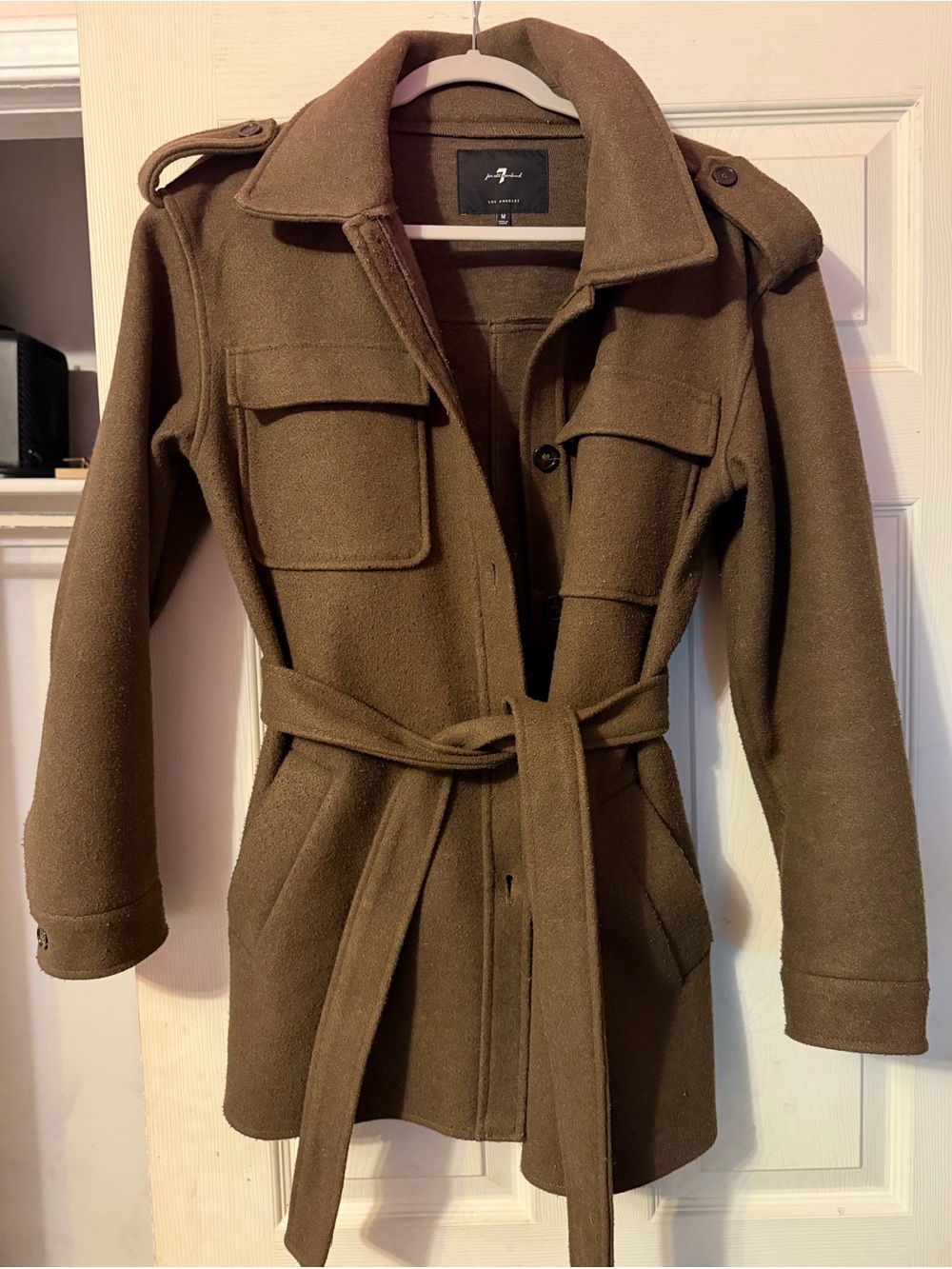 7 For All Mankind Olive Brown Belted Utility Shirt Jacket Coat Size M